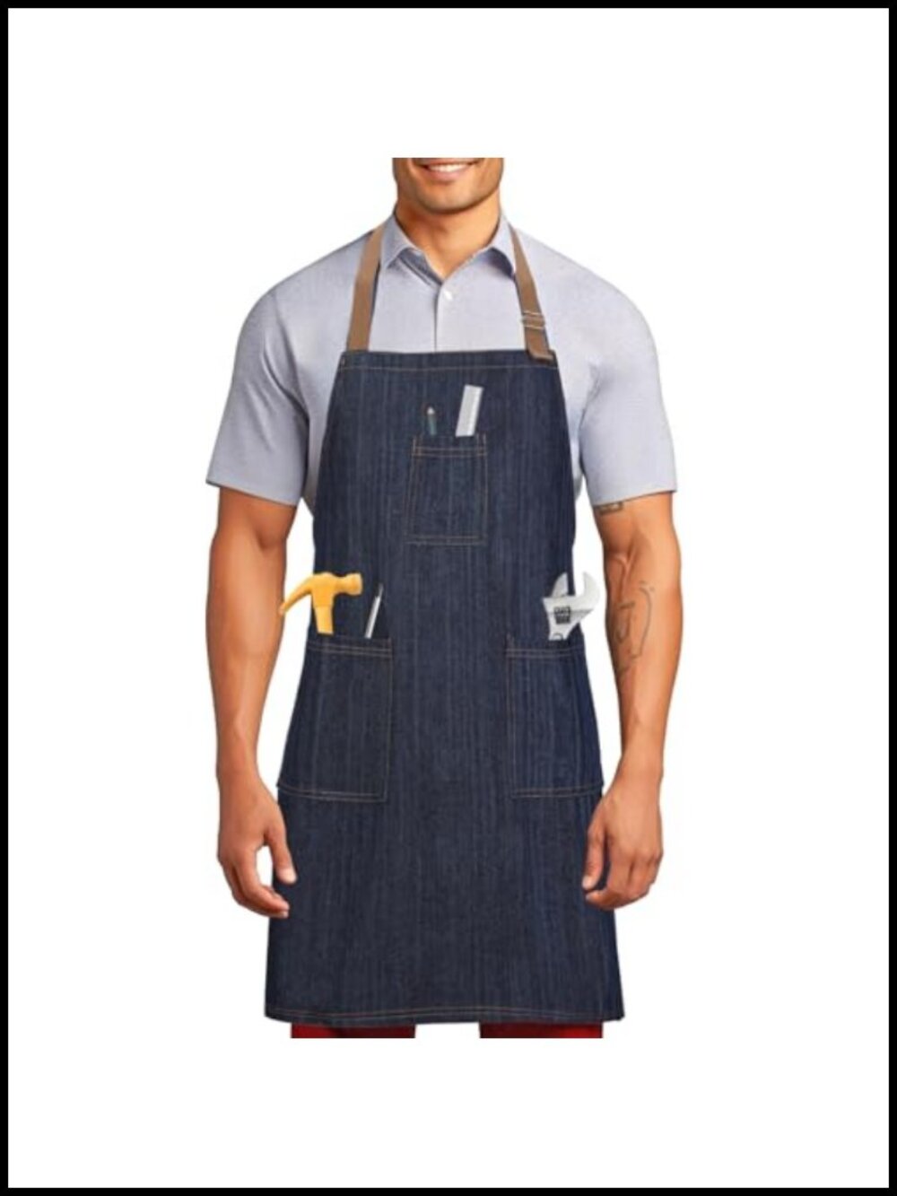 Heavy Duty Cotton Denim Chef Apron 3 Pockets Adjustable Bib for Men Women